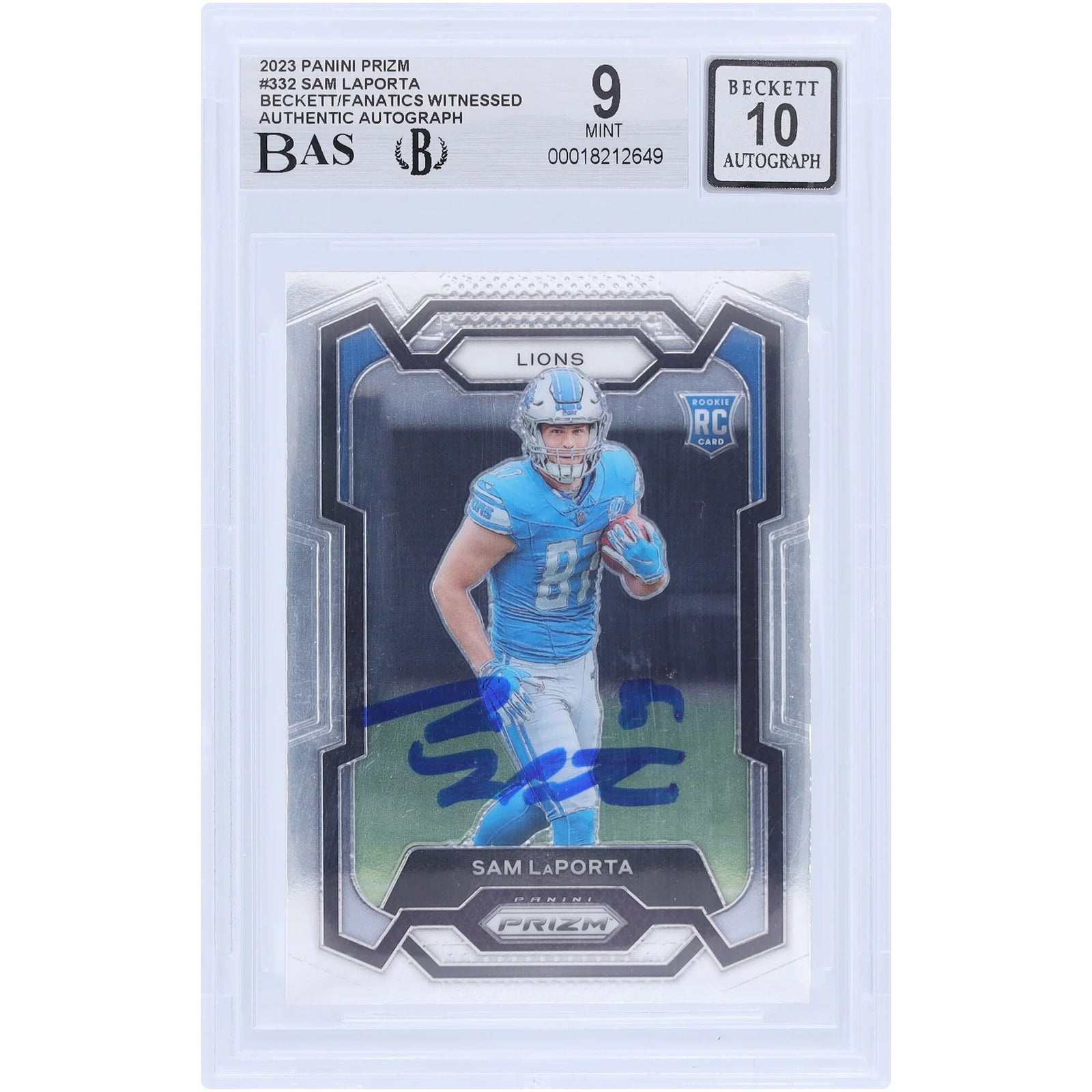 Sam LaPorta Signed 2023 Panini Prizm #332 Rookie Card | Beckett 9