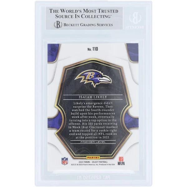 Isaiah Likely Signed 2022 Panini Select #110 Rookie Card | Ravens