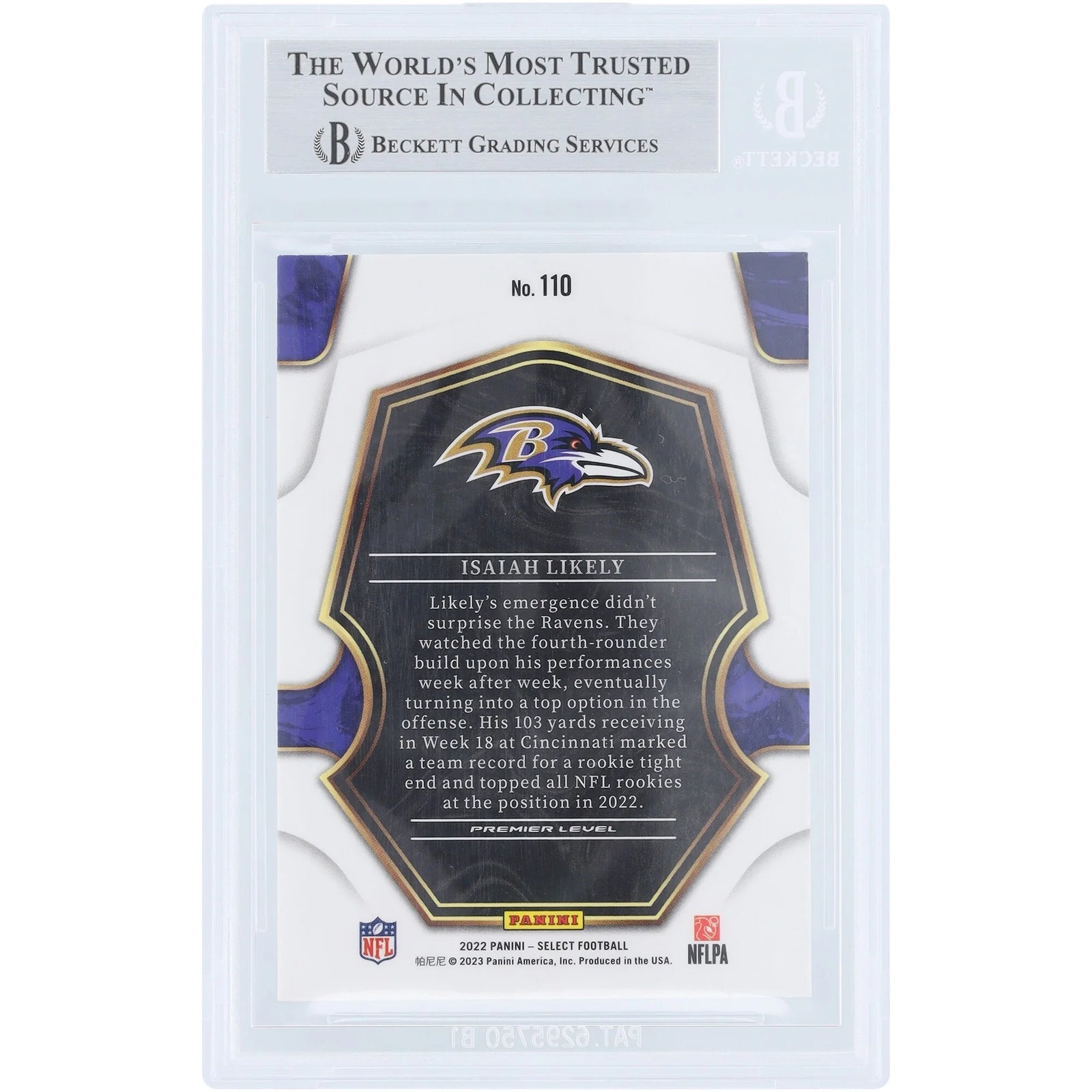 Isaiah Likely Signed 2022 Panini Select #110 Rookie Card | Ravens