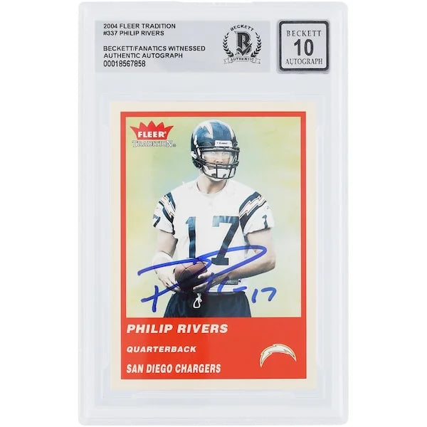 Philip Rivers Signed 2004 Fleer Tradition #337 Rookie Card | Beckett 10