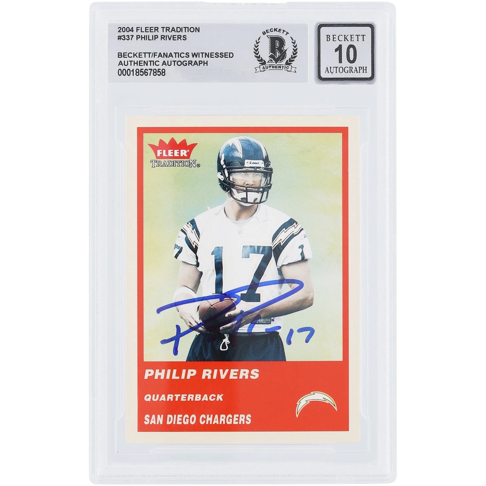 Philip Rivers Signed 2004 Fleer Tradition #337 Rookie Card | Beckett 10
