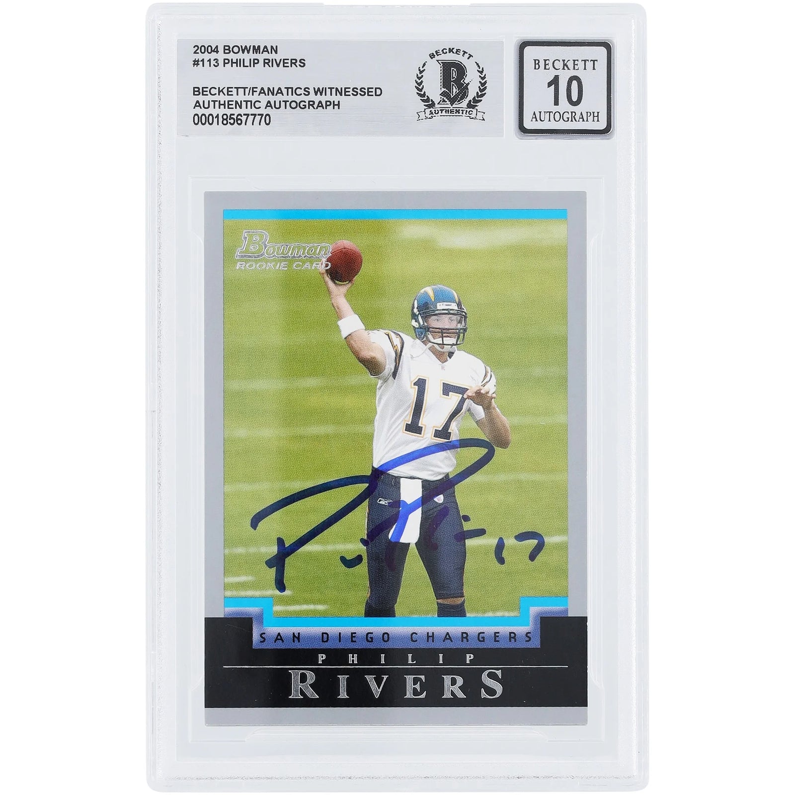 Philip Rivers Signed 2004 Bowman #113 Rookie Card | Graded 10