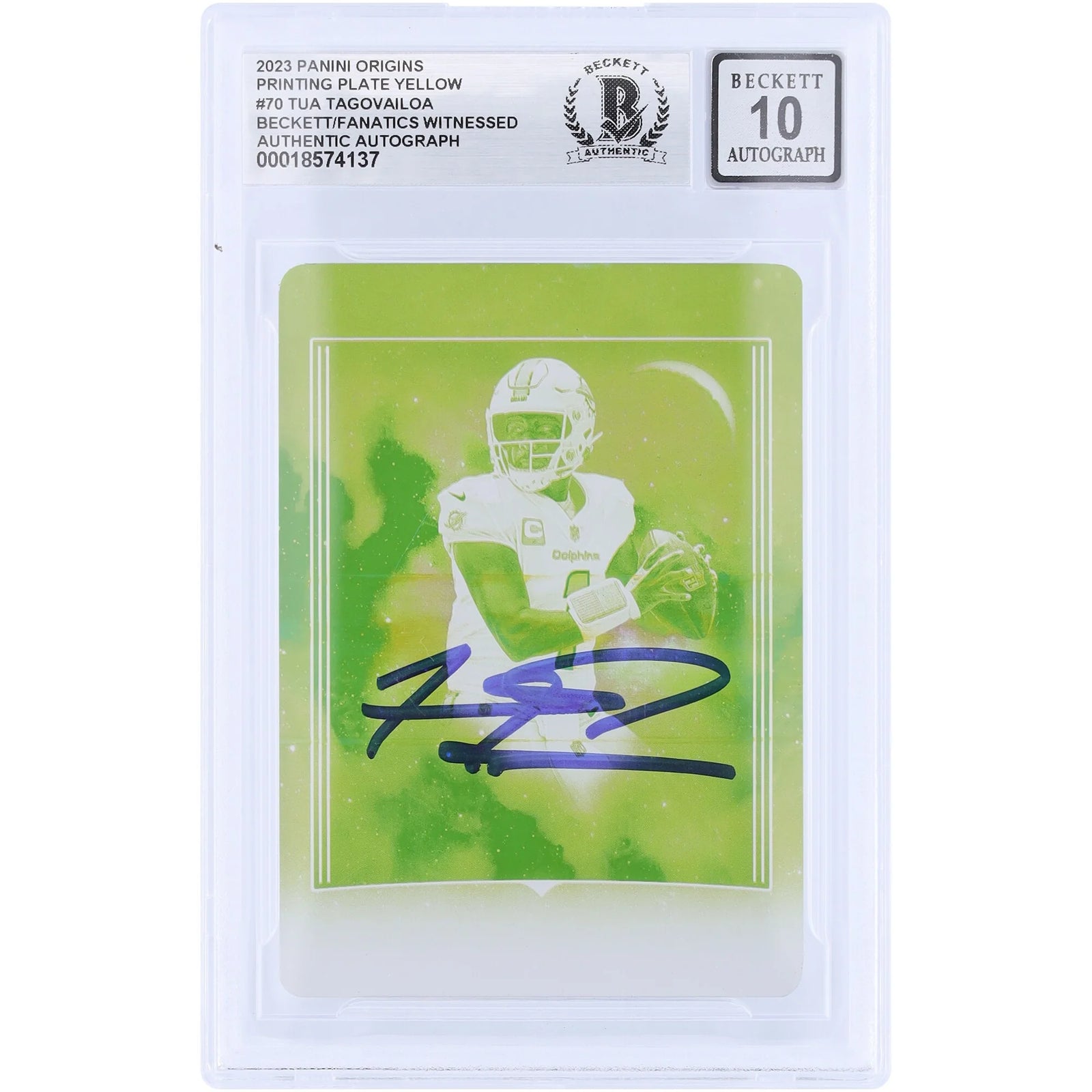 Tua Tagovailoa Signed 2023 Panini Origins Yellow Printing Plate #70 | 1/1 Graded 10