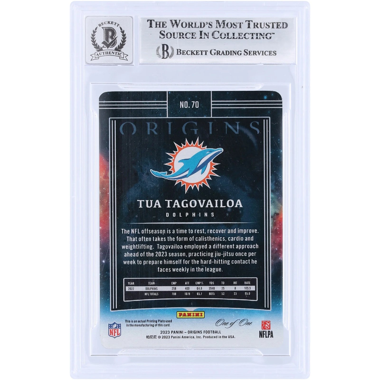 Tua Tagovailoa Signed 2023 Panini Origins Yellow Printing Plate #70 | 1/1 Graded 10