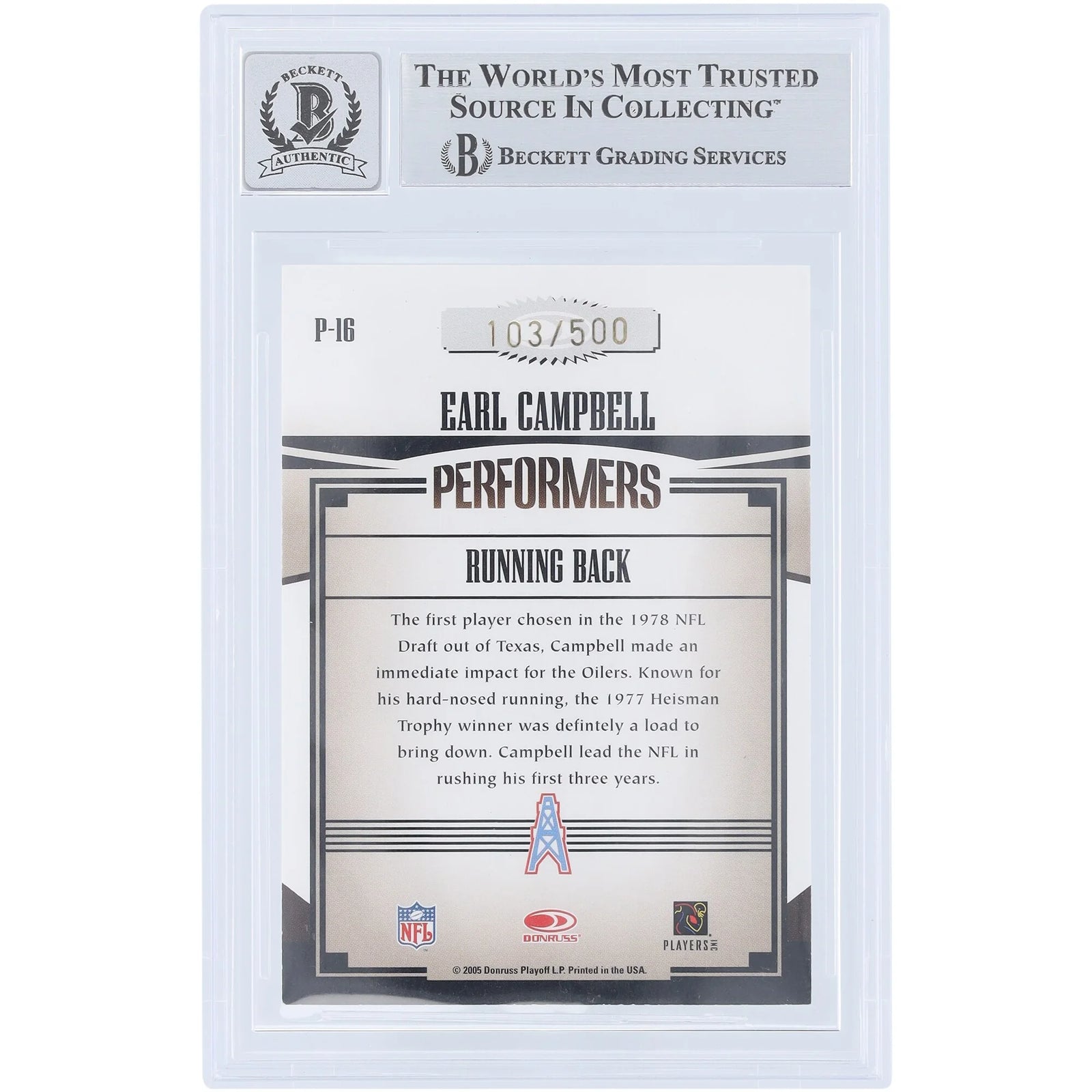 Earl Campbell Signed 2005 Donruss Gridiron Gear Card | Gold #/500