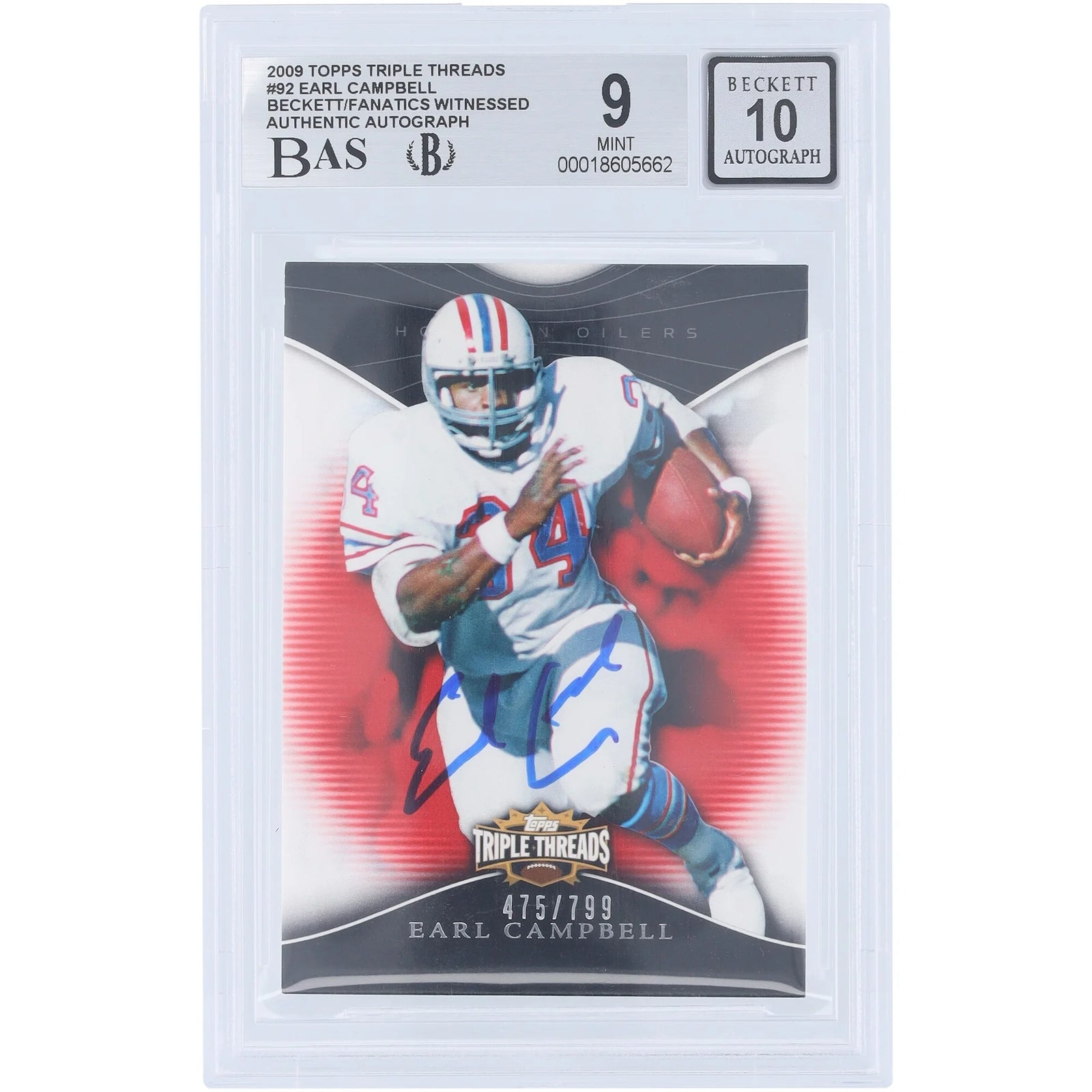 Earl Campbell Signed 2009 Topps Triple Threads #92 Card | Graded 9/10