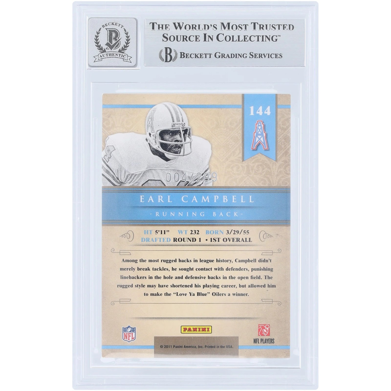 Earl Campbell Signed 2011 Panini Gold Standard #144 Card | Beckett Authenticated 9/10