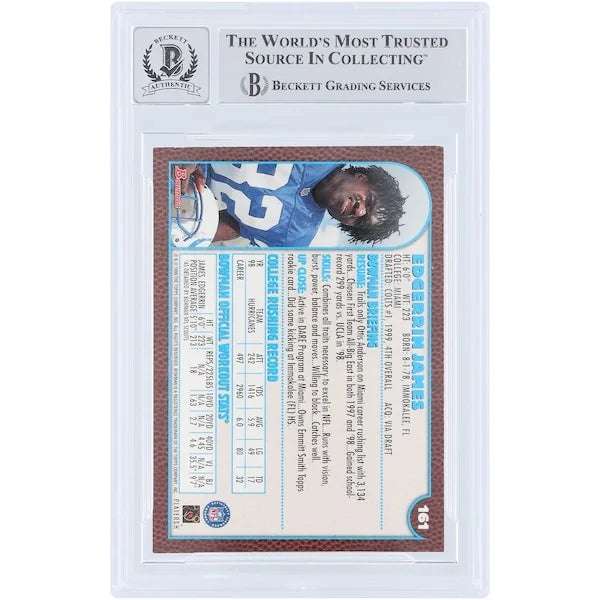 Edgerrin James Signed 1999 Bowman #161 Rookie Card | Beckett Graded 10
