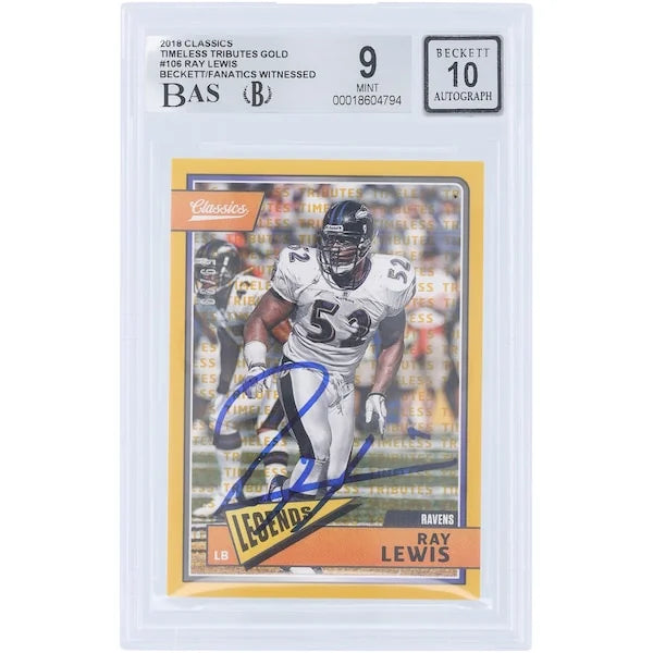 Ray Lewis Signed 2018 Panini Classic Timeless Tributes Gold Card #106 | Limited /99