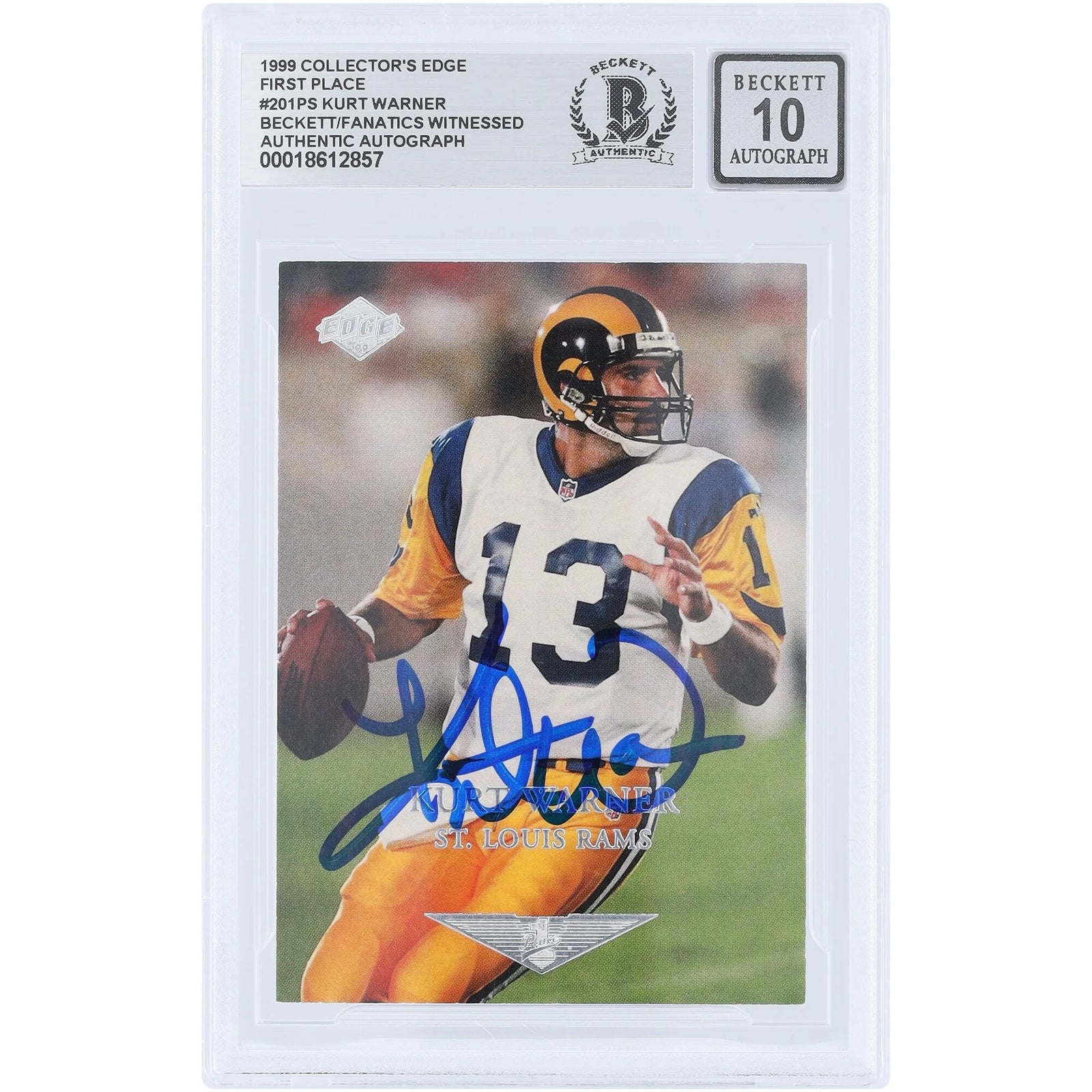Kurt Warner Signed 1999 Collector's Edge First Place Rookie Card #201P | Graded 10