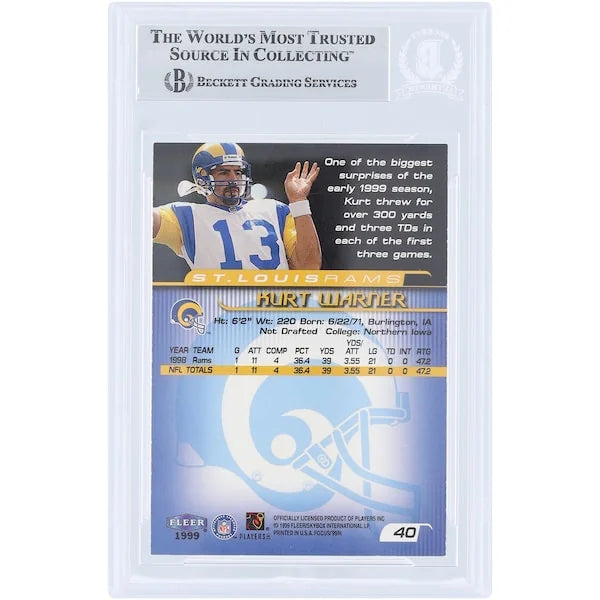 Kurt Warner Signed 1999 Fleer Focus #40 Rookie Card | Beckett Authenticated