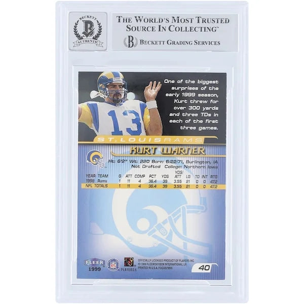 Kurt Warner Signed 1999 Fleer Focus #40 Rookie Card | Beckett 10
