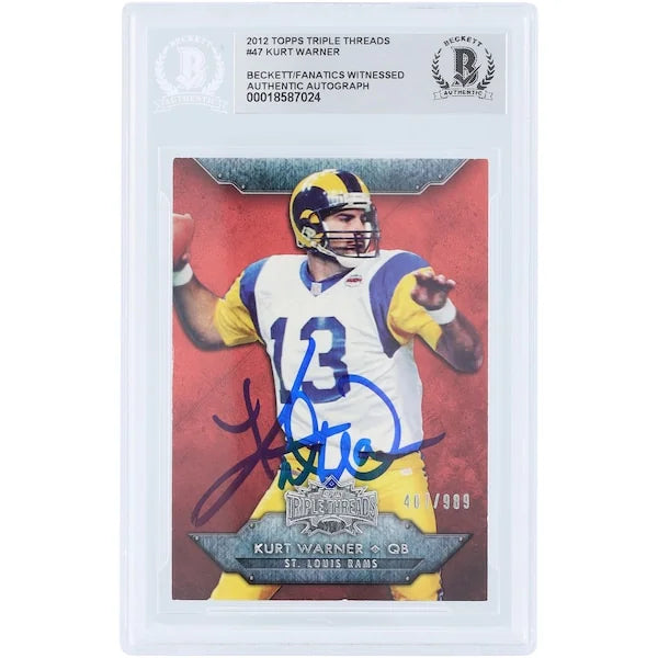 Kurt Warner St. Louis Rams Autographed 2012 Topps Triple Threads #47 #/989 Beckett Fanatics Witnessed Authenticated Card - F2