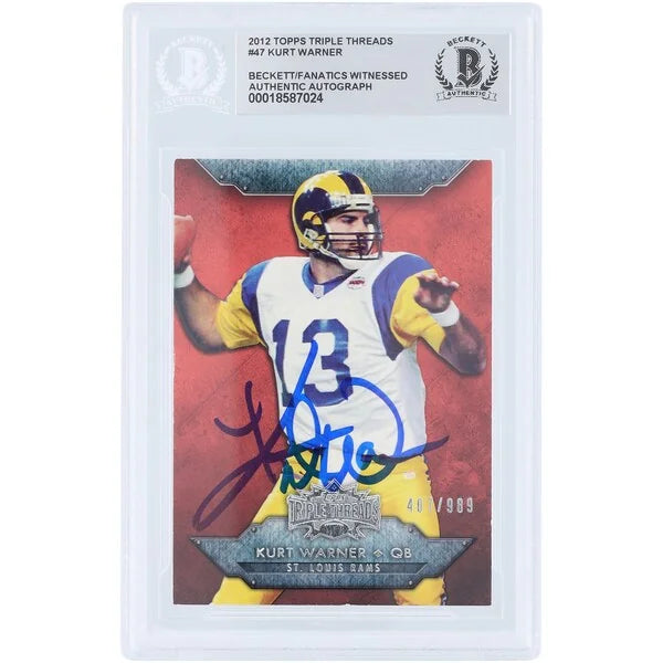 Kurt Warner St. Louis Rams Autographed 2012 Topps Triple Threads #47 #/989 Beckett Fanatics Witnessed Authenticated Card - F2
