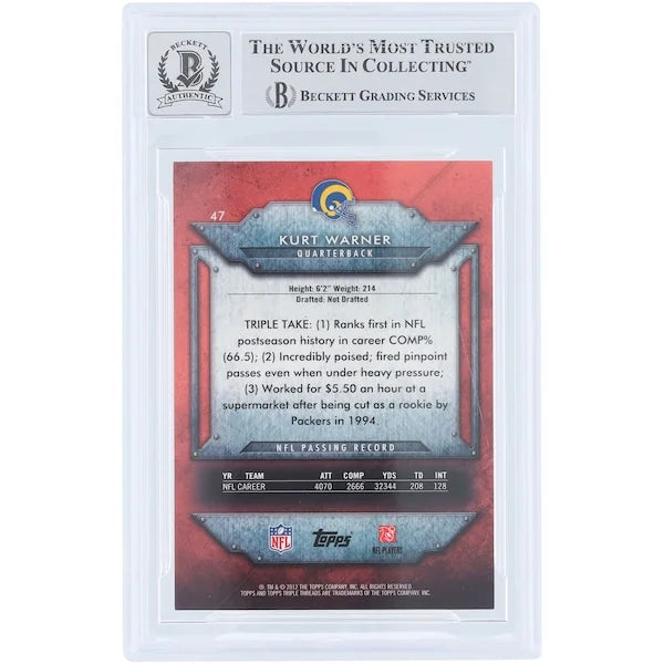 Kurt Warner Signed 2012 Topps Triple Threads #47 Card | Graded 10