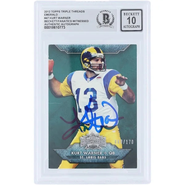 Kurt Warner Signed 2012 Topps Triple Threads Emerald #47 | Graded 10
