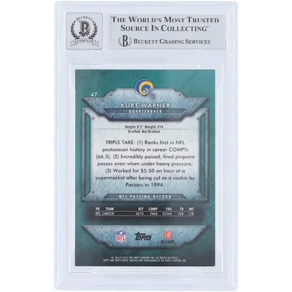 Kurt Warner Signed 2012 Topps Triple Threads Emerald #47 | Graded 10
