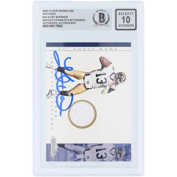 Kurt Warner Signed 2001 Fleer Showcase Stitches Jersey Relic #KW | Graded 10