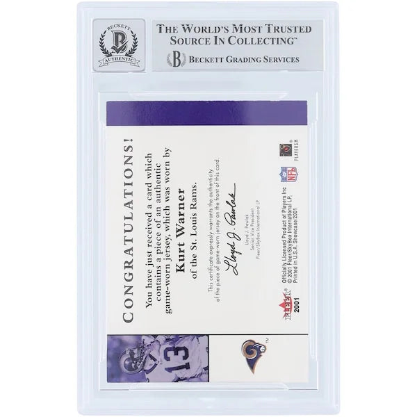 Kurt Warner Signed 2001 Fleer Showcase Stitches Jersey Relic #KW | Graded 10