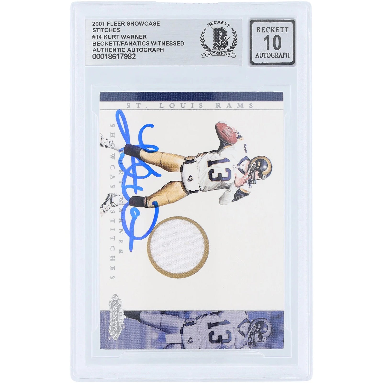 Kurt Warner Signed 2001 Fleer Showcase Stitches Jersey Relic #KW | Graded 10
