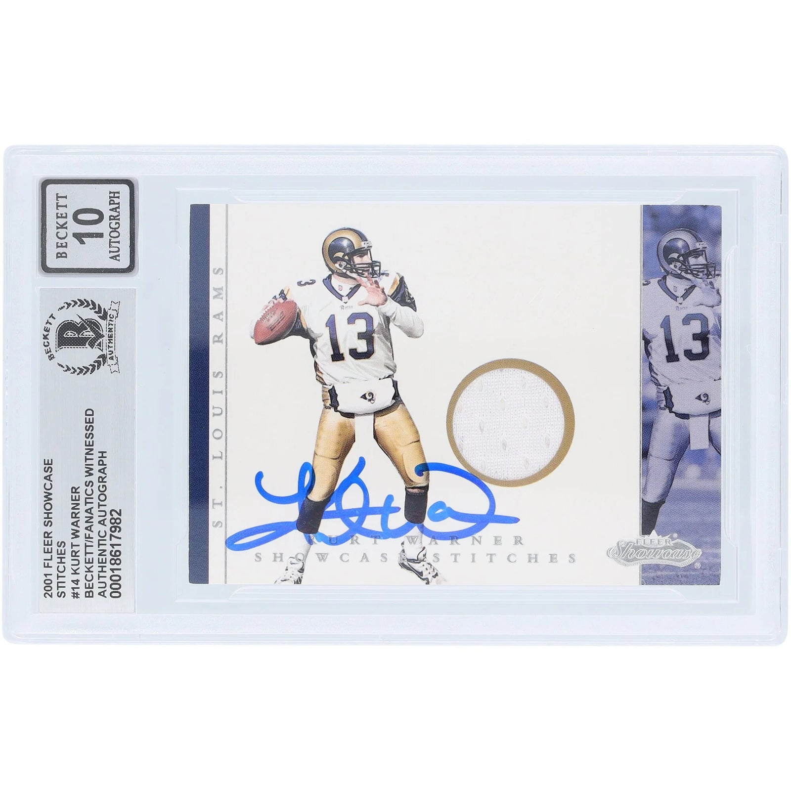 Kurt Warner Signed 2001 Fleer Showcase Stitches Jersey Relic #KW | Graded 10
