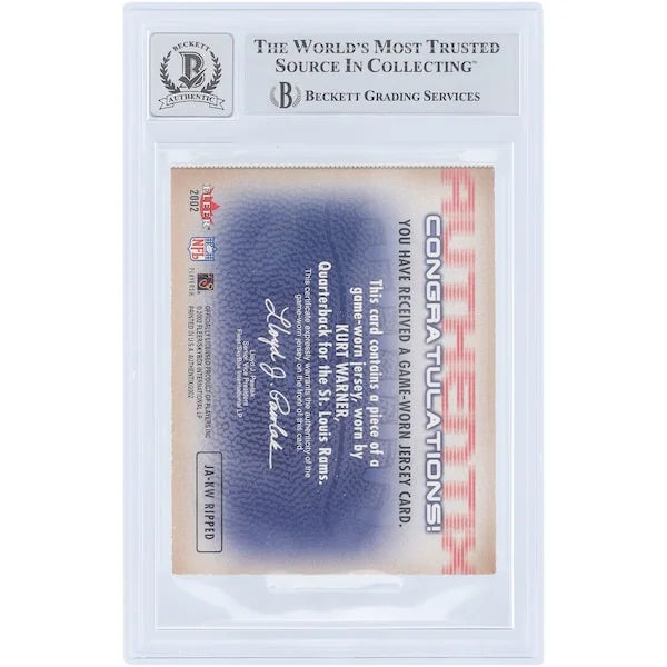 Kurt Warner Signed 2002 Fleer Authentix Jersey Relic Card | Beckett 10