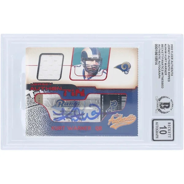Kurt Warner Signed 2002 Fleer Authentix Jersey Relic Card | Beckett 10