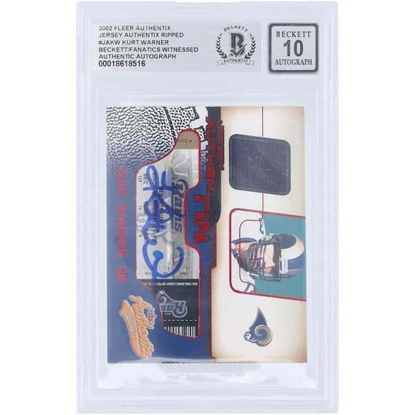 Kurt Warner Signed 2002 Fleer Authentix Jersey Relic Card | Beckett 10