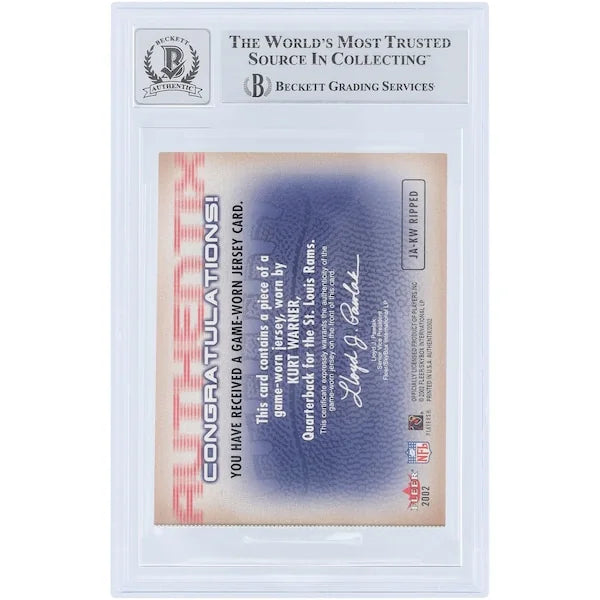 Kurt Warner Signed 2002 Fleer Authentix Jersey Relic Card | Beckett 10