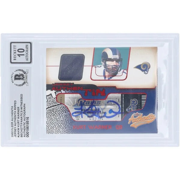 Kurt Warner Signed 2002 Fleer Authentix Jersey Relic Card | Beckett 10