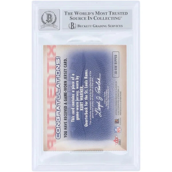 Kurt Warner Signed 2002 Fleer Authentix Jersey Relic Card | Beckett Authenticated