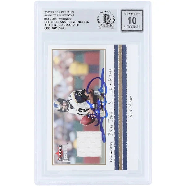 Kurt Warner Signed 2002 Fleer Premium Jersey Relic Card | Beckett Authenticated 10