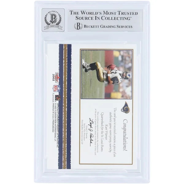 Kurt Warner Signed 2002 Fleer Premium Jersey Relic Card | Beckett Authenticated 10