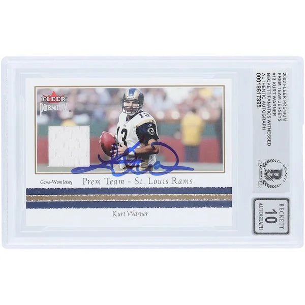 Kurt Warner Signed 2002 Fleer Premium Jersey Relic Card | Beckett Authenticated 10