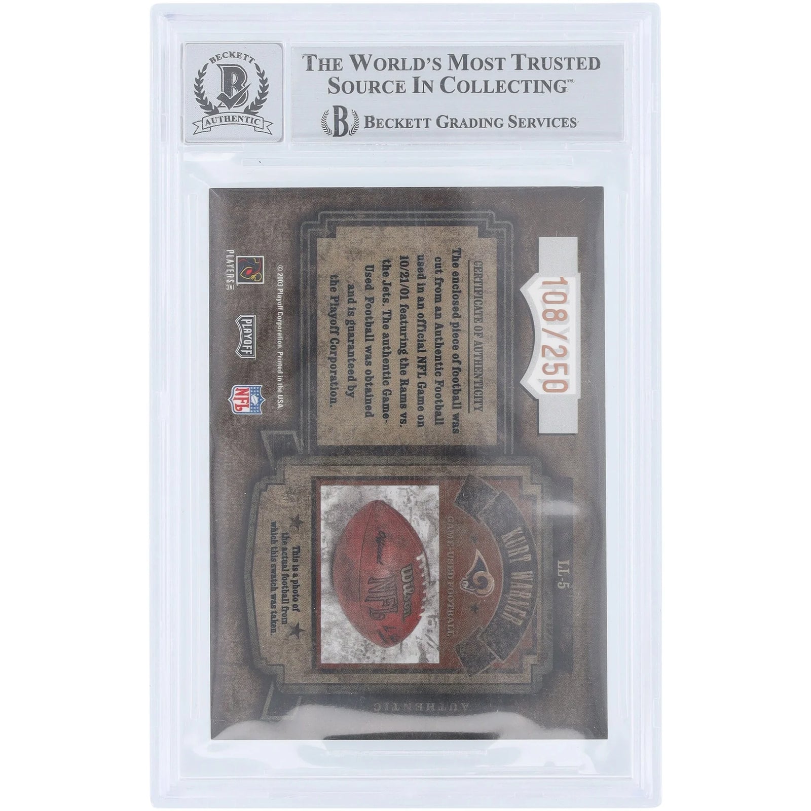 Kurt Warner Signed 2003 Playoff Hogg Heaven Relic Card | #LL-5 #/250