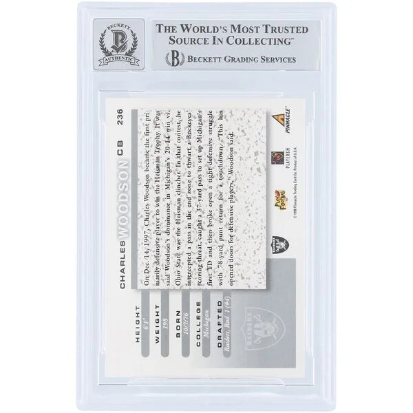 Charles Woodson Signed 1998 Pinnacle Score #236 Rookie Card | Graded 10
