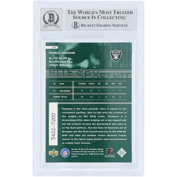 Charles Woodson Signed 1998 Upper Deck SPx Finite #310 Rookie Card | Graded 10