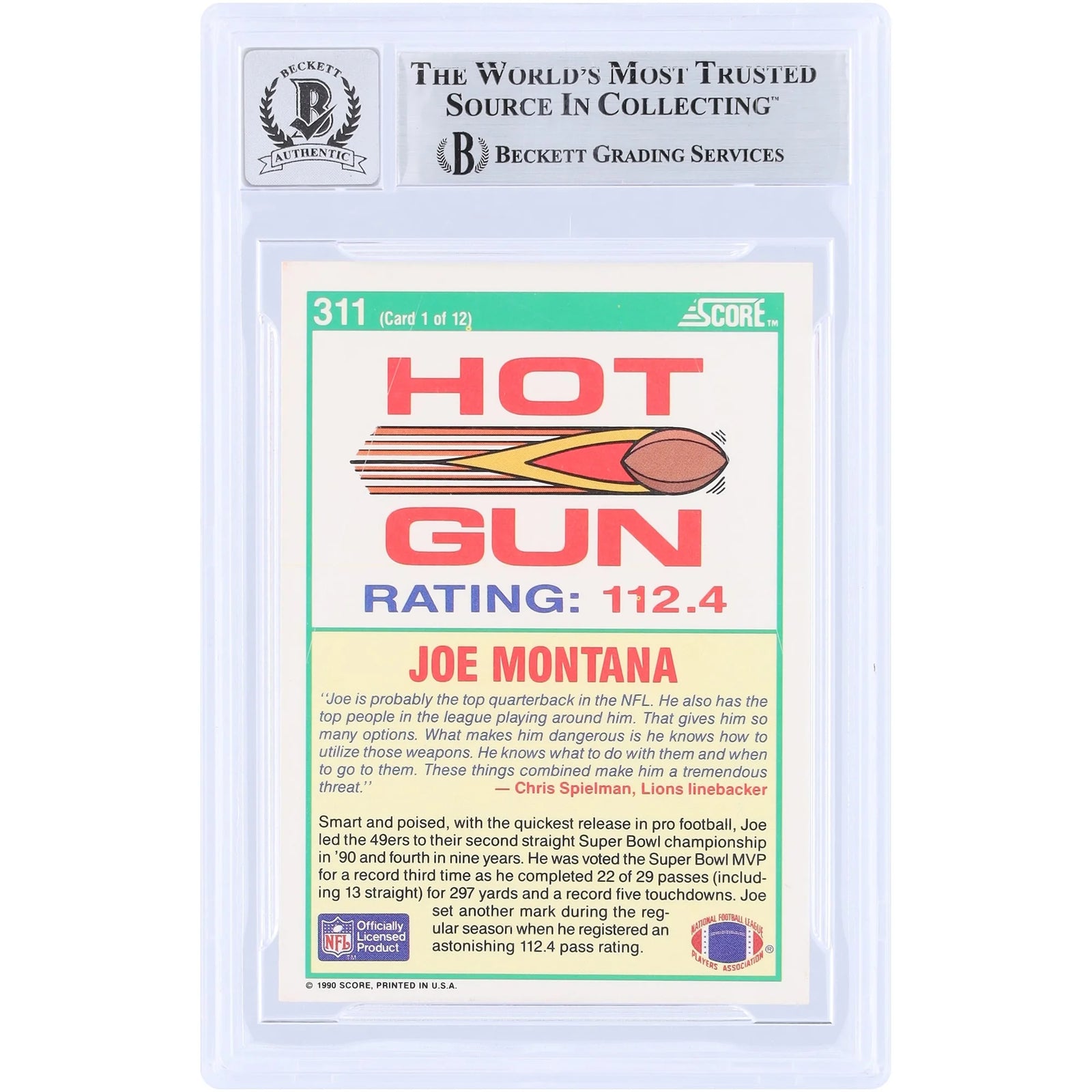 Joe Montana Signed 1990 Score #311 Card | Graded 10