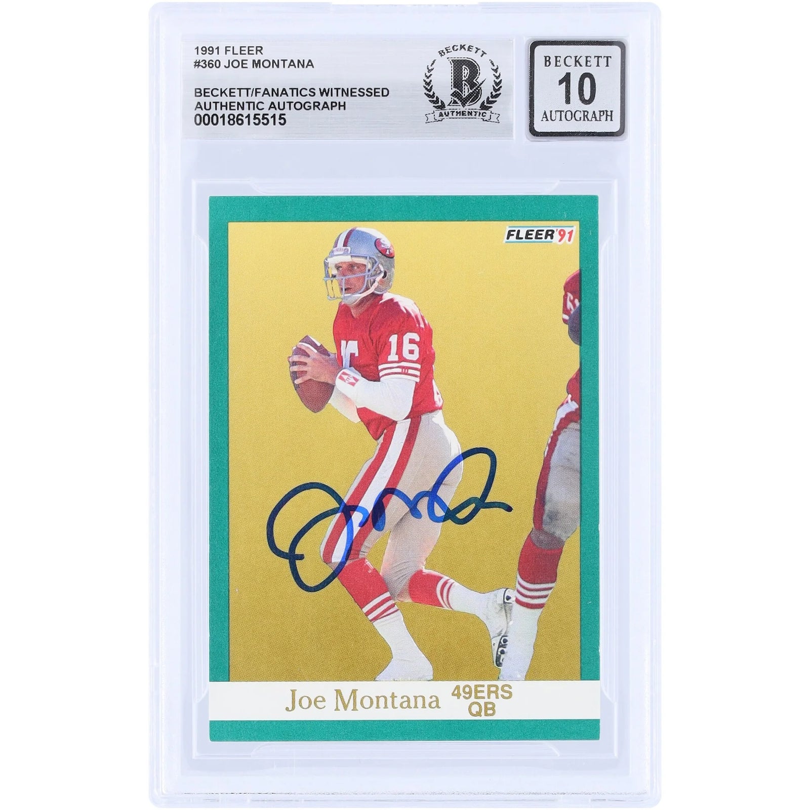 Joe Montana Signed 1991 Fleer #360 Card | Beckett Graded 10