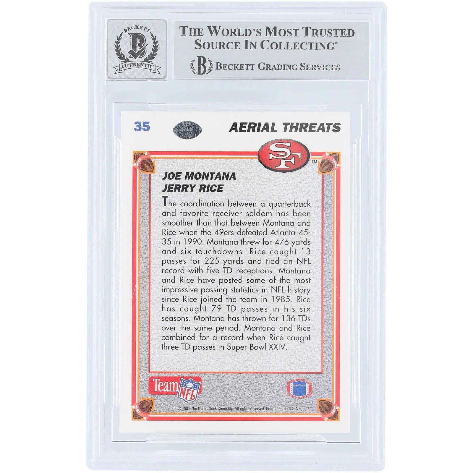 Joe Montana & Jerry Rice Signed 1991 Upper Deck #35 Card | Beckett 10