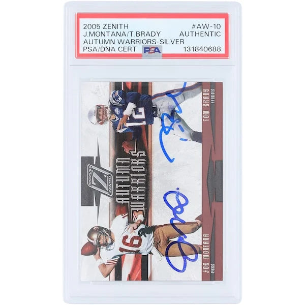 Joe Montana & Tom Brady Signed 2005 Donruss Zenith Autumn Warriors Card | PSA Authenticate