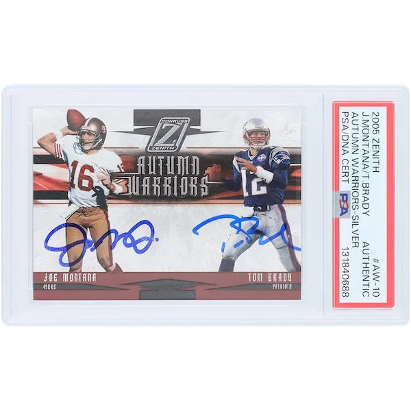 Joe Montana & Tom Brady Signed 2005 Donruss Zenith Autumn Warriors Card | PSA Authenticate