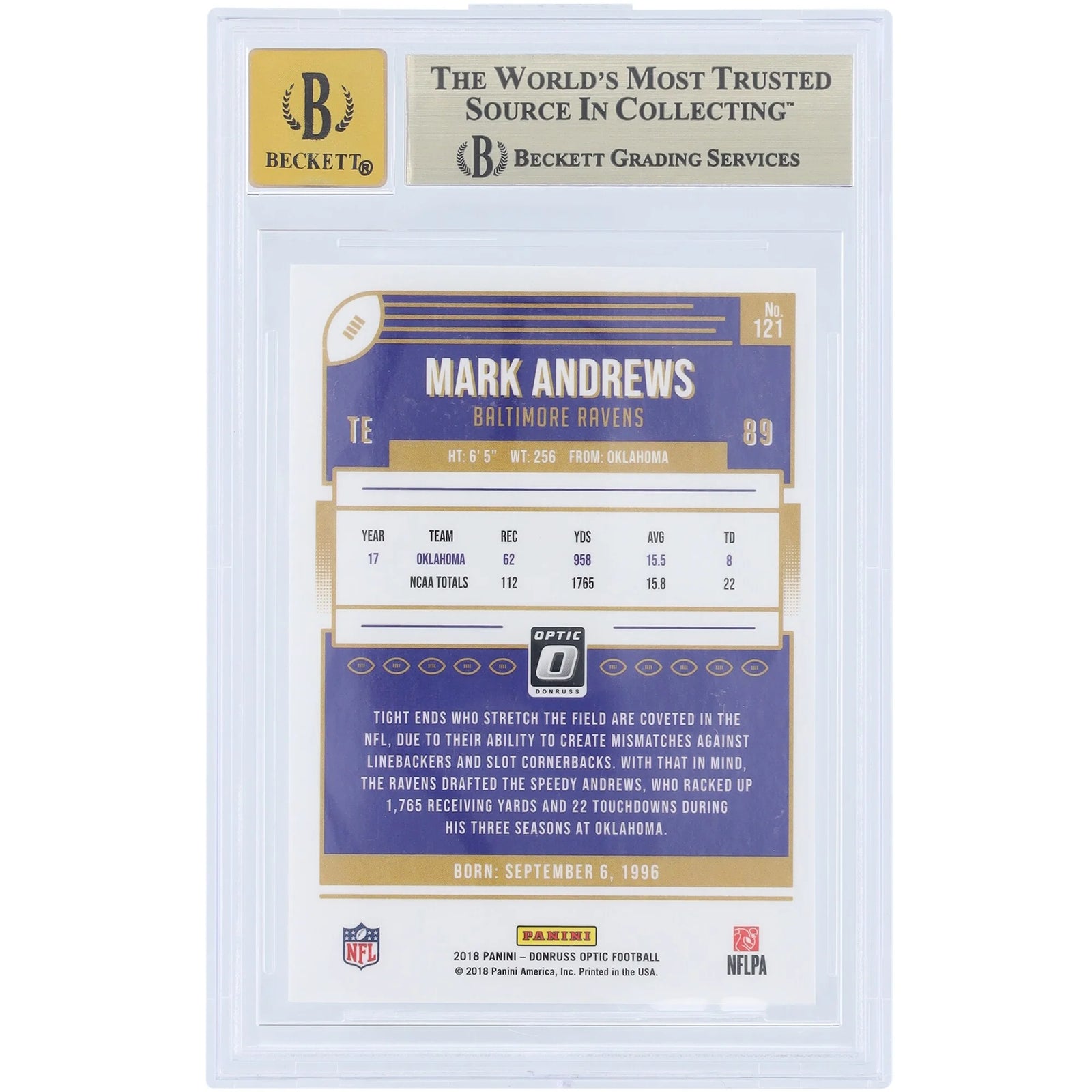 Mark Andrews Signed 2018 Panini Donruss Optic #121 Rookie Card | Graded 9.5