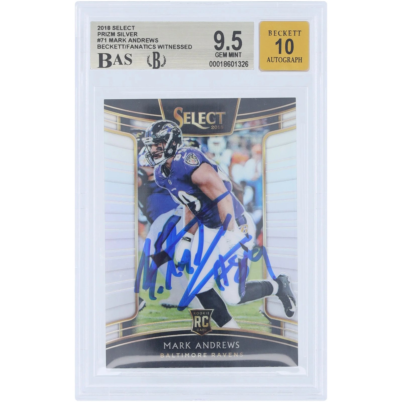 Mark Andrews Signed 2018 Panini Select Silver Prizm #71 Rookie Card | BGS 9.5