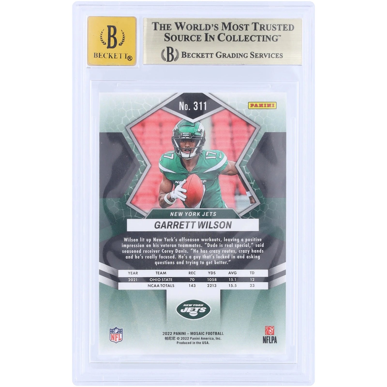 Garrett Wilson Signed 2022 Panini Mosaic #311 Rookie Card | BGS 9.5