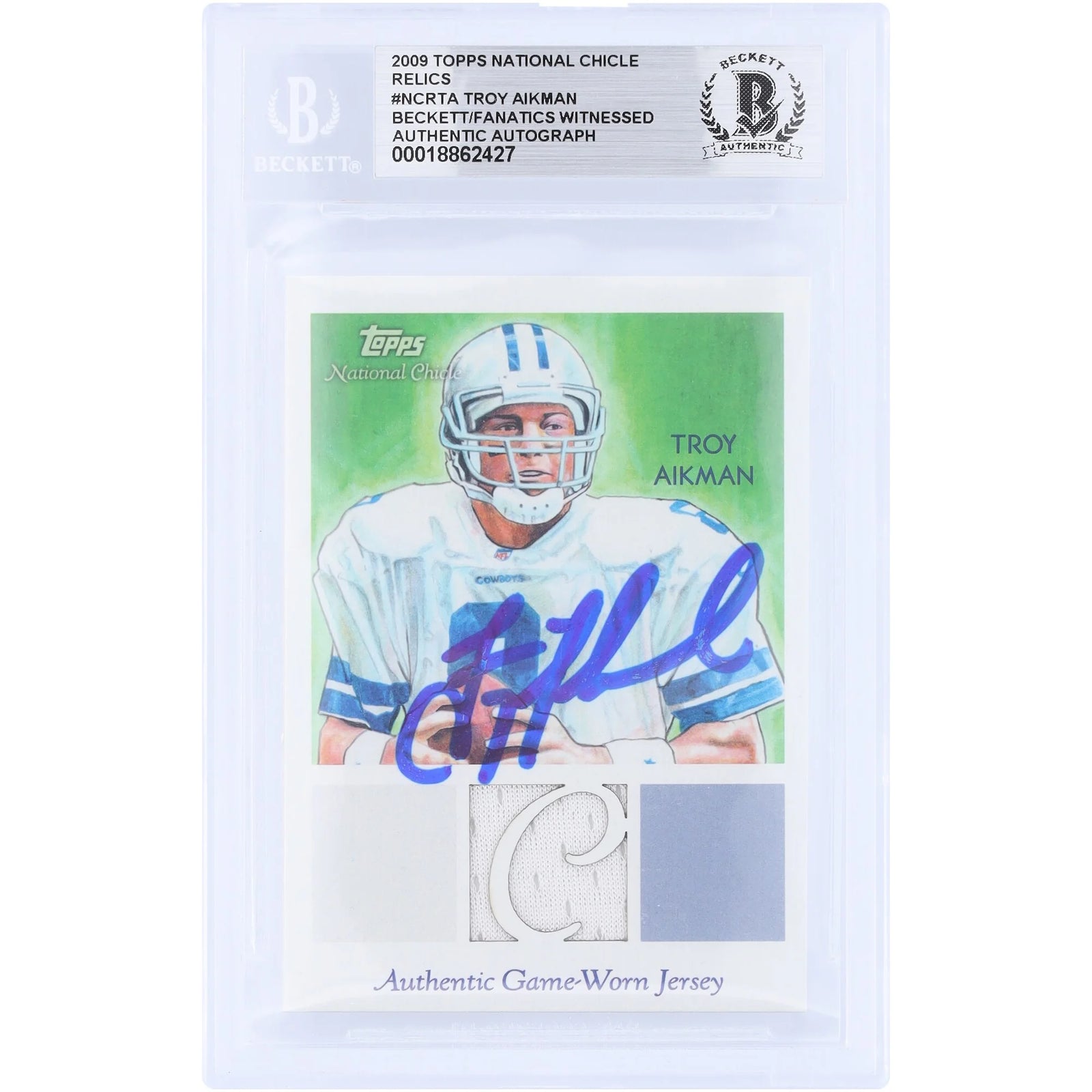 Troy Aikman Signed 2009 Topps National Chicle GU Relic Card | Beckett Authenticated