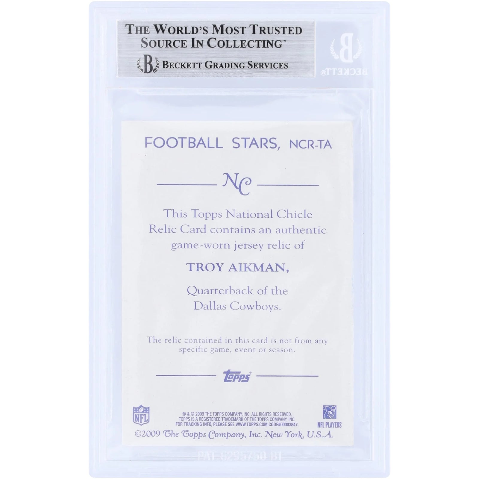 Troy Aikman Signed 2009 Topps National Chicle GU Relic Card | Beckett Authenticated