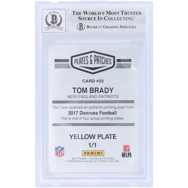 Tom Brady Signed 2017 Panini Donruss Yellow Printing Plate | 1/1 Beckett Authenticated