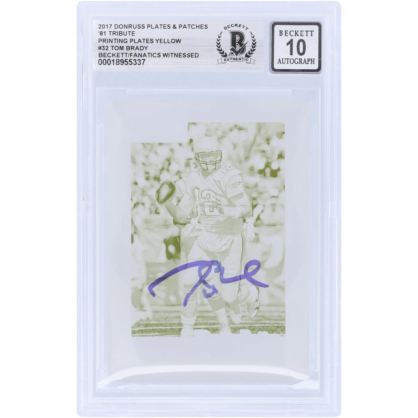 Tom Brady Signed 2017 Panini Donruss Yellow Printing Plate | 1/1 Beckett Authenticated
