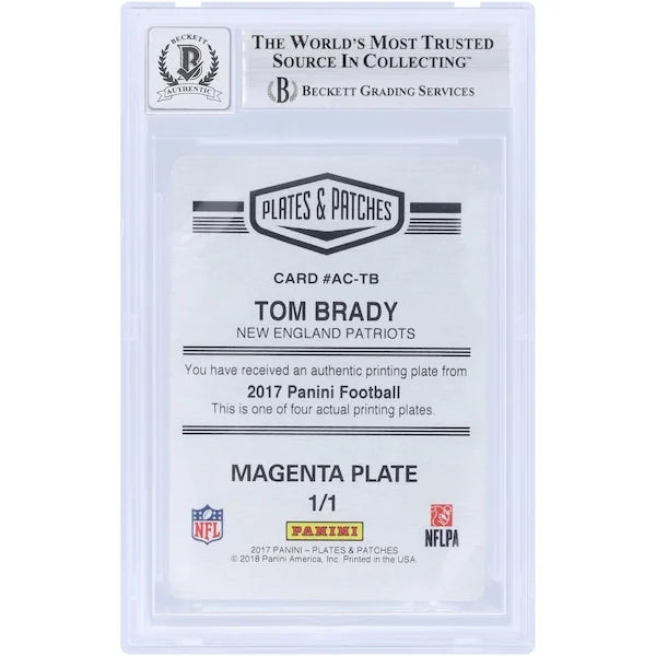 Tom Brady Signed 2017 Panini Plates & Patches Magenta Printing Plate | 1/1 Beckett Authent #1